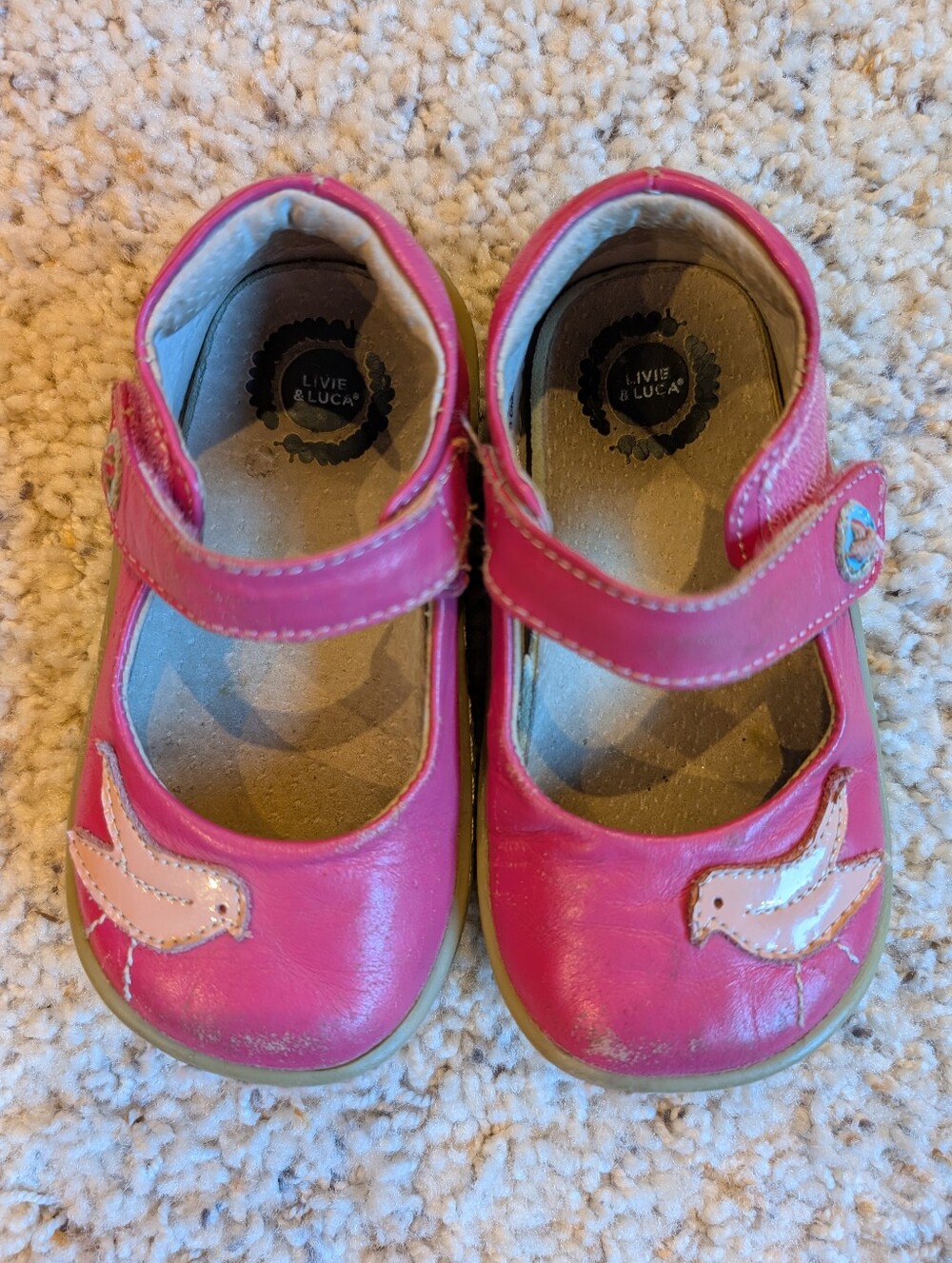 Livie And Luca Pink Mary Jane Shoes with Light Pink Bird Appliqués